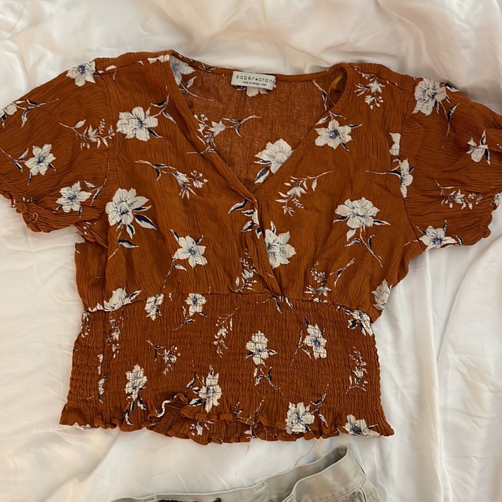 Paper crane floral crop top